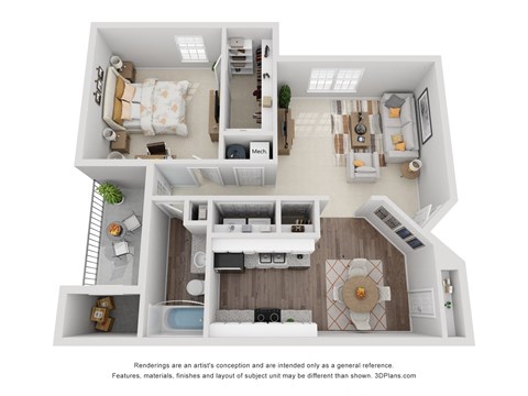 Floor plan for 1 bed, 1 bath, 900 sqft